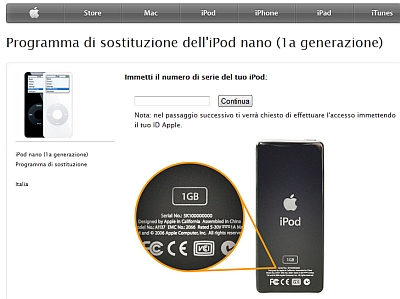 Apple ha avviato il programma di sostituzione degli iPod Nano (di 1a generazione) difettosi