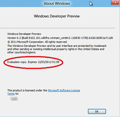 La Developer Preview di Windows 8 potrà essere utilizzata fino al 12 Marzo 2012